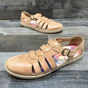 Born Womens Tan Leather Strap Slip On Comfort Shoes Size 9 M